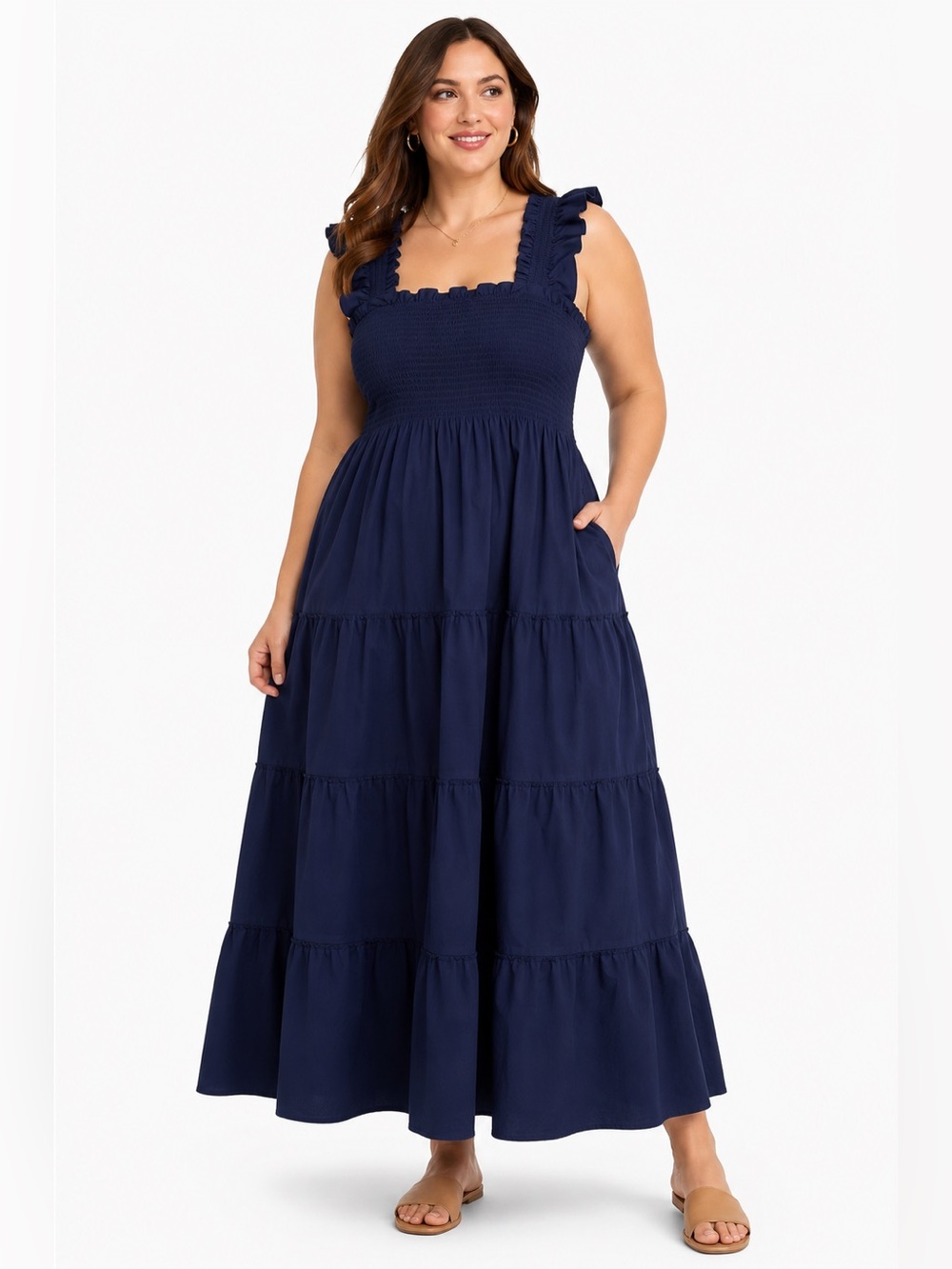 Hill House Home Ellie Nap Dress Navy Smocked Ruffle Maxi XXL
